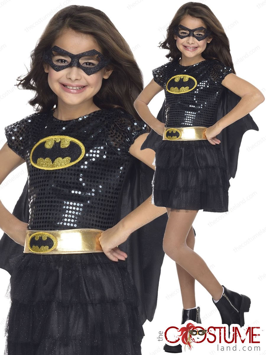 Batgirl Girls Costume Kids Fancy DC Comic Hero Dress Halloween Superhero  Outfit