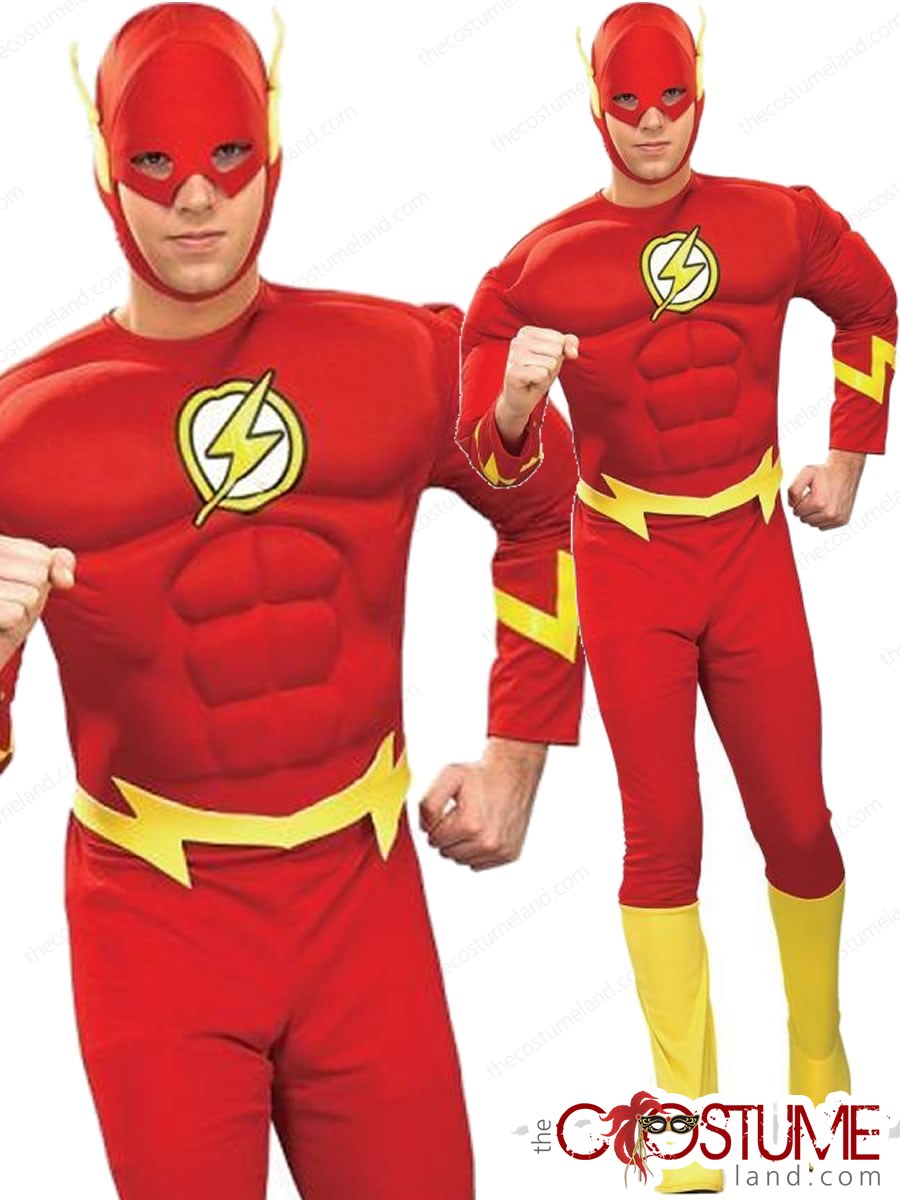 The Flash Mens Fancy Dress Superhero Comic DC Heroes Adults Costume Outfit New 
